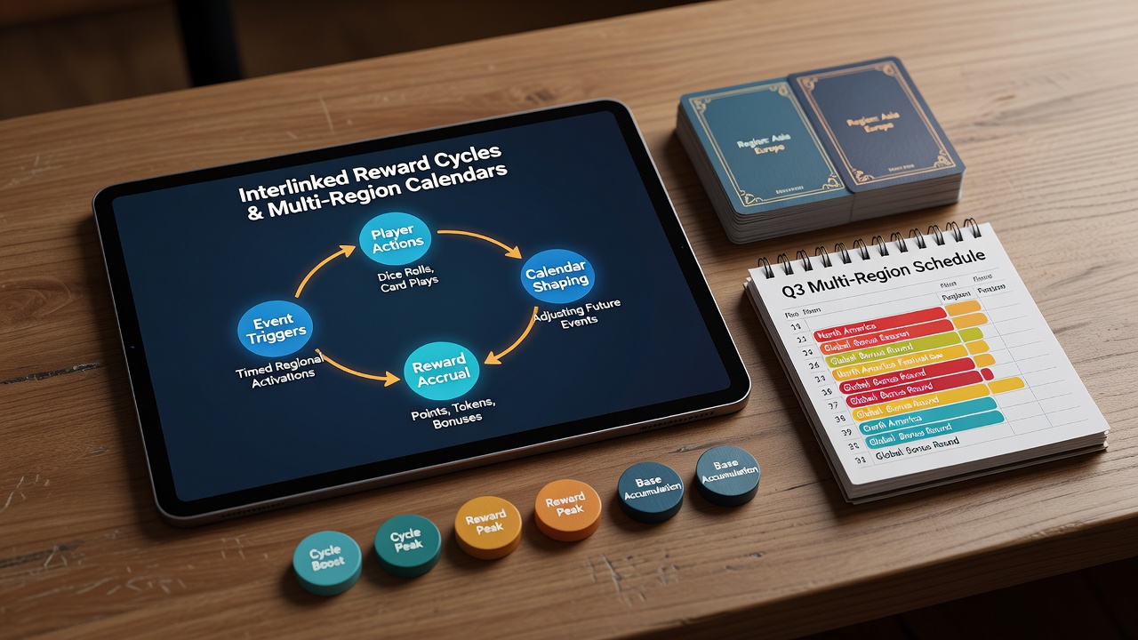 Analyse intervernetzter Prämienzyklen mit Fokus auf multiregionale Kalender in Tischspiel-Apps