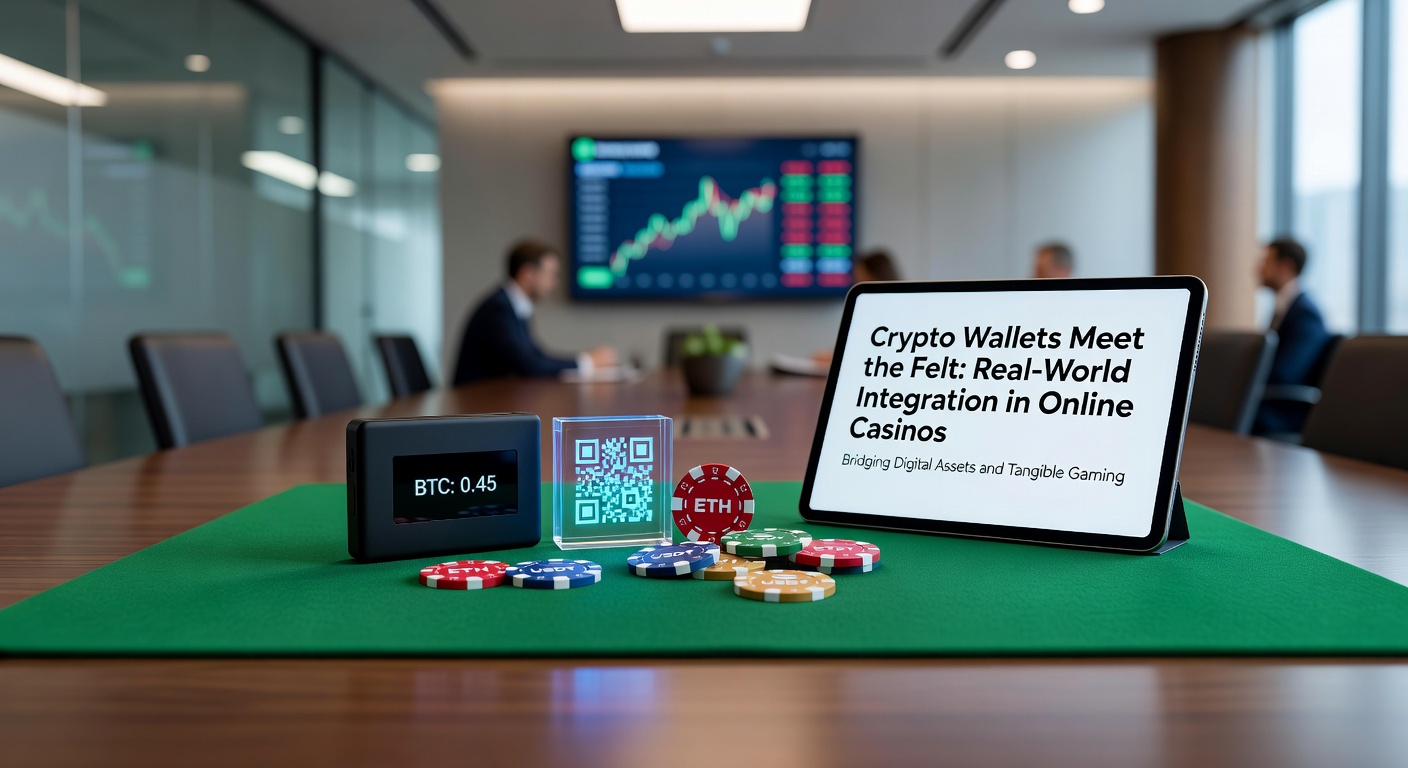 Darstellung einer digitalen Brücke zwischen Crypto-Wallet und Casino-Tisch mit Blockchain-Elementen