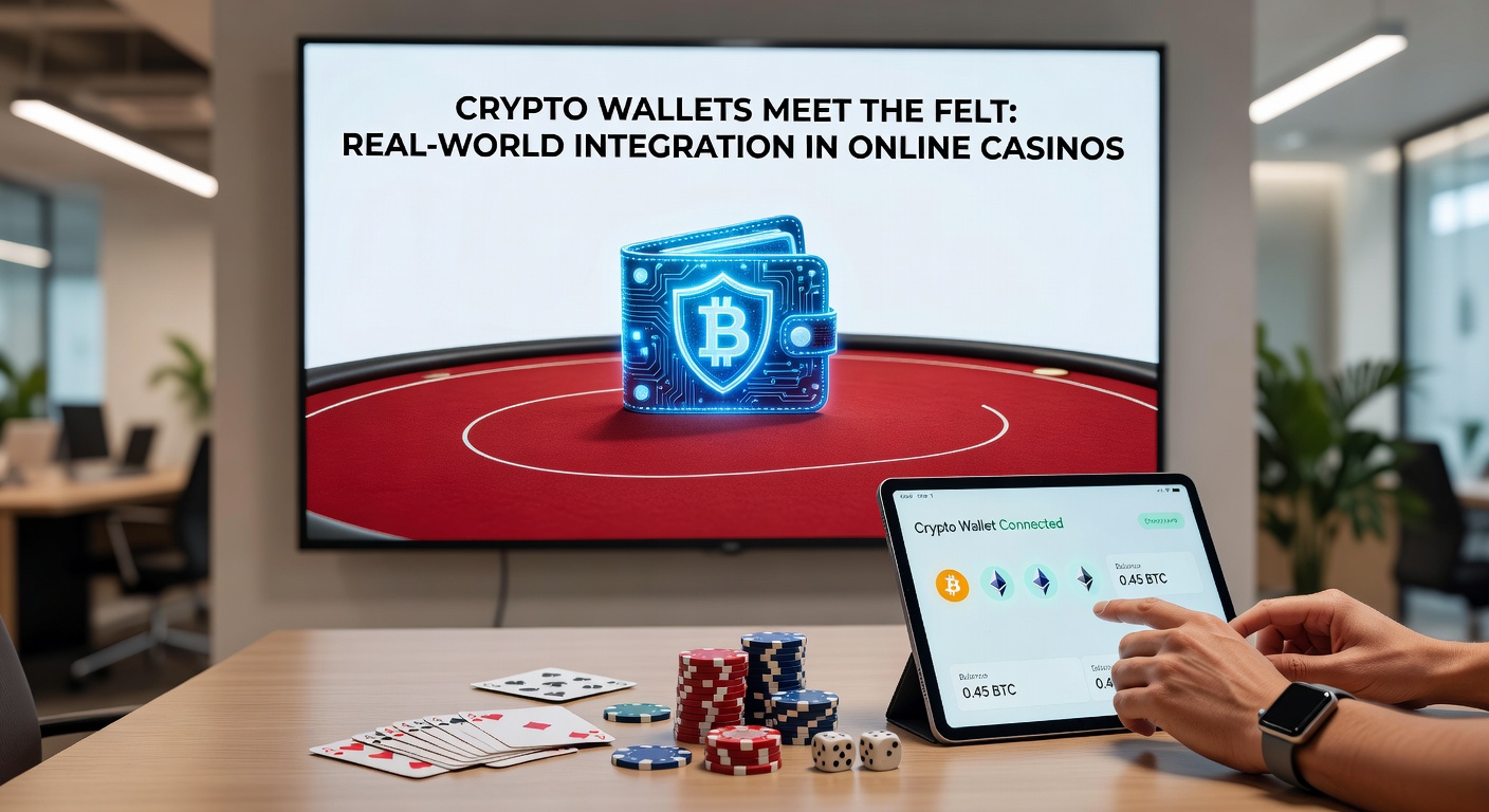 Grafik einer Crypto-Wallet, die mit einem Live-Casino-Tisch interagiert, inklusive Blockchain-Symbolen und Echtzeit-Transaktionen
